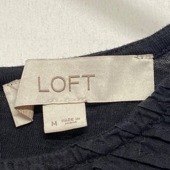 LOFT Short Sleeve Blouse Women's Medium Black Short Sleeve Crochet Lace Top GUC - Picture 8 of 9